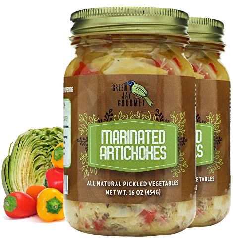 Green Jay Gourmet Marinated Artichoke Hearts - Fresh Hand Jarred Vegetables for Cooking &amp; Pantry – Home Grown Pre-Prepared Pickled Marinated Artichokes – Simple Natural Ingredients - 2 x 16 Ounces