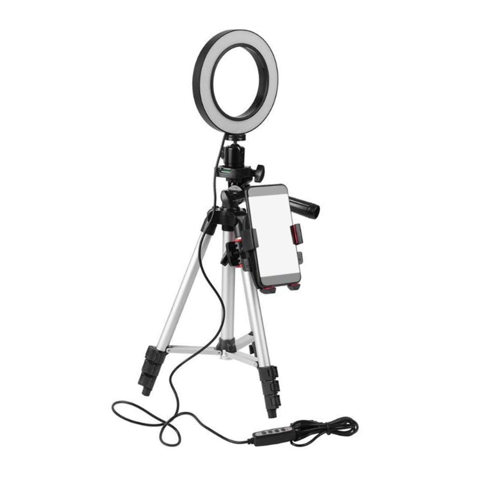 Luce ad Anello LED con Treppiede per Selfie Video Youtube Live Streaming e Trucco Supporto per Telefono Cellulare con Illuminazione Design in Lega di Alluminio Colore Casuale