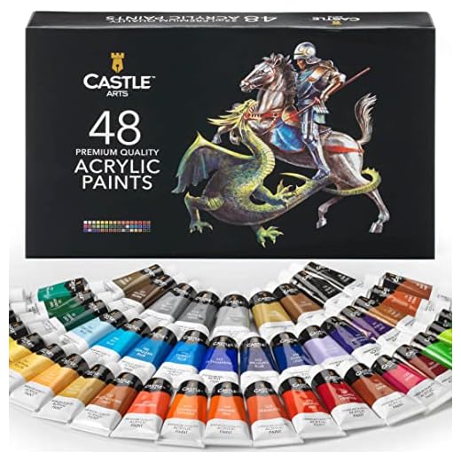 Castle Art Supplies Juego 48 Pinturas Acrílicas 22 ml | Caja con Todo Incluido para Principiantes y Profesionales | Colores Intensos | Facilidad Uso en Diversas Superficies | Bonita Caja Presentación