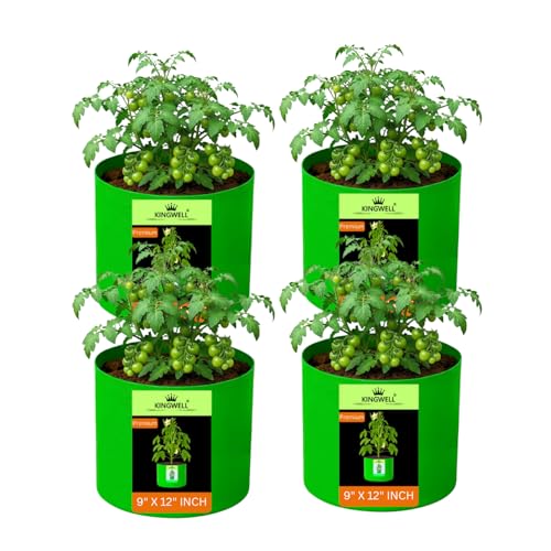 Image of Kingwell grow bags 9x12 inches pack of 4 For Terrace Garden Vegetable Plant Grow Bags Fruits Growing Containers For terrece Gardening
