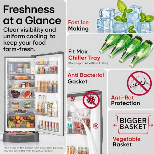Image of LG 224 L, 5 Star, Smart Inverter, Direct Cool Single Door Refrigerator (GLD2356ZAPZ, Shiny Steel, Base stand with Drawer)