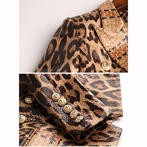 Women's Blazer Jacket Leopard Print Pu Leather Lady Business Office Work Blazer Suits Jackets Coats Outwear Party Dinner Prom4