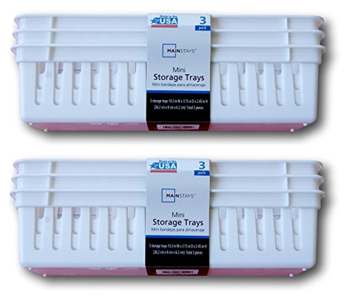 Mainstays Slim Plastic Storage Trays Baskets in White- Set of 6 - Thumbnail 3