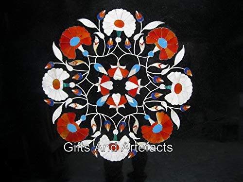 Dessus de table de salle à manger en marbre avec plateau rond noir Pietra Dura Art - 152,4 x 152,4 cm - Image 3