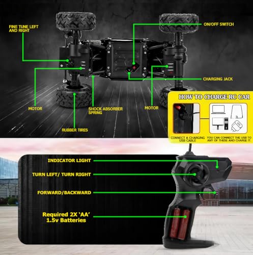 Image of Remote Control Monster Truck, 4x4 4wd Off-Road Rock Crawler, RC Car with Controller, Remote Control Monster Truck, Battery.Rechargeable Colour Silver Black Golden