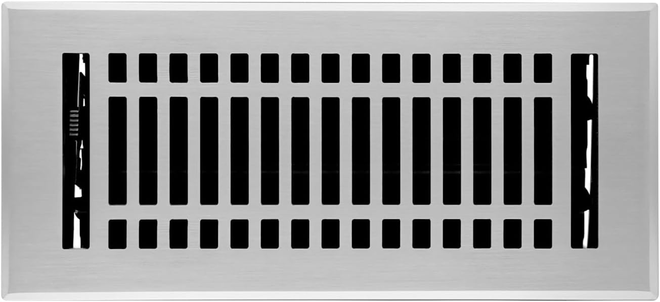 Naiture 4 X 10 Steel Louvered Floor Register with Damper or Lever Contemporary Style, Brushed Nickel Finish