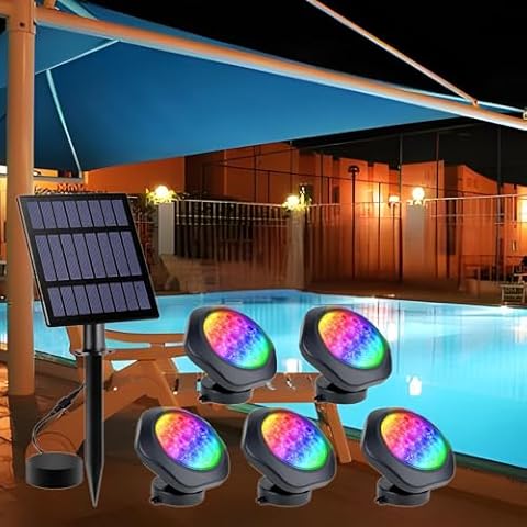 TTKTK Solar Pool Lights, Rechargeable Submersible LED Lights 18 LED Super Bright RGB LED Underwater Spotlights, IP68 Waterproof Color Changing Lights for Fountain, Pond, Aquarium Cover