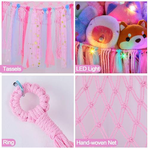Image of FIOBEE Stuffed Animals Net LED Light Toy Hammock for Kids Bedroom Storage