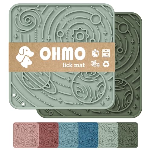 OHMO Lick Mat for Dogs and Cats(Small, Camo&Light Green, 2pcs) Enrichment Accessories Toy Space Star...
