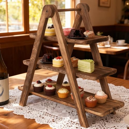 Présentoir À Gâteau En Bois, Support À Gâteau À 3 Étages, Présentoir À Cupcakes, Presentoir Buffet, Poignée, Support Gateau Et Plateau Aperitif...