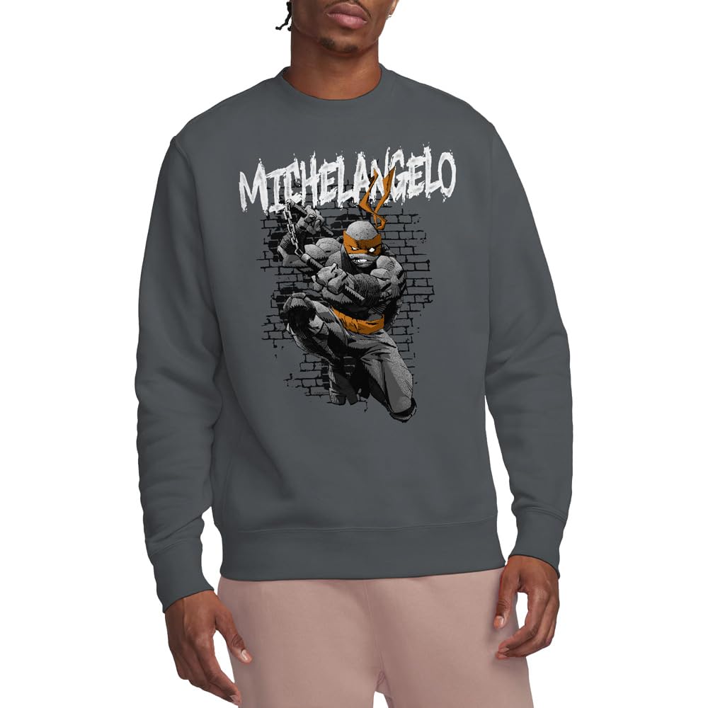 Teenage Mutant Ninja Turtles Tmnt Tmnt Michelangelo Crew Sweatshirt, Charcoal, Medium