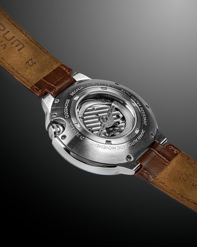 Image of QORUM Regalia Men's Automatic Watch - Silver Dial, Brown Genuine Leather Strap