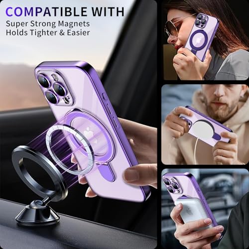 Image of Magnetic for iPhone 15 Pro Max Case with Invisible Stand[Compatible with MagSafe][Full Camera Lens Protector][Military Drop Protection] Shockproof Not Yellowing Clear Slim Soft for Women Men