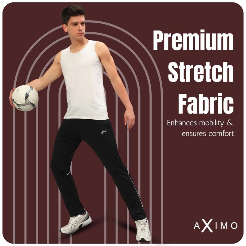 Image of AXIMO Sports Track Pants for Men | Athletic Fit Joggers with Side Stripes | Stretchable & Breathable Fabric | Elastic Waistband with Drawstring | Gym, Running & Casual Wear,Mens Track Pant