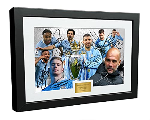 12x8 A4 2021 Premier League Champions Manchester City FC Signed Sterling Guardiola Jesus Aguero Foden Kevin De Bruyne Gundogan Dias Autographed Photo Photog
