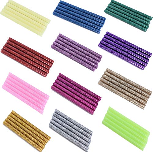 Hofumix Hot Glue Gun Sticks Art Glitter Glues Glitter Sticks for Craft Mini Temp Sticks Colorful Glitter Glues 12 Colors 60PCS