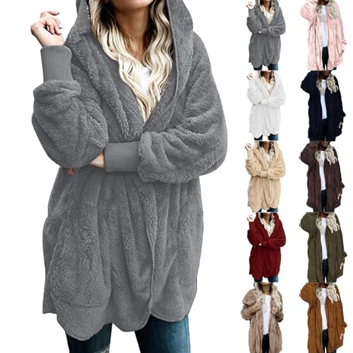 Sherpa Jacket Women Fuzzy Fleece Oversized Open Front Hooded Cardigan Soft Fluffy Sweaters Winter Coats with Pockets