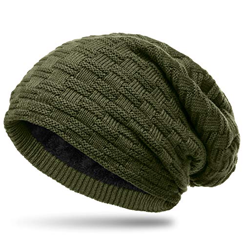 Caspar MU133 Bonnet en tricot doublé de polaire Teddy unisexe, Couleur:vert olive, Taille:Taille unique