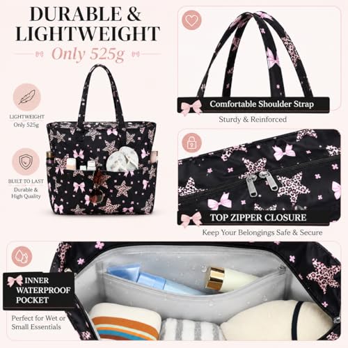 Image of LEDAOU Large Beach Bag Women Waterproof Sandproof Zipper Beach Tote Pool Bag for Swim Gym Grocery Travel with Wet Pocket