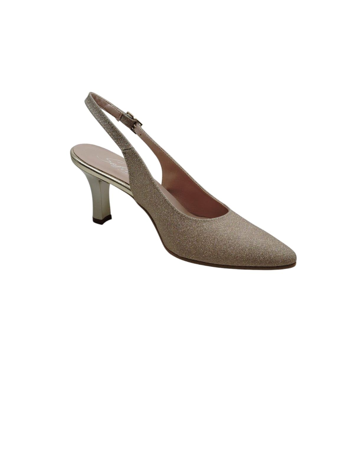 Generico Sofia 8017 Scarpe Eleganti da Donna con Tacco, Slingback Glitterato Champagne o Argento, Tacco a rocchetto 6 cm