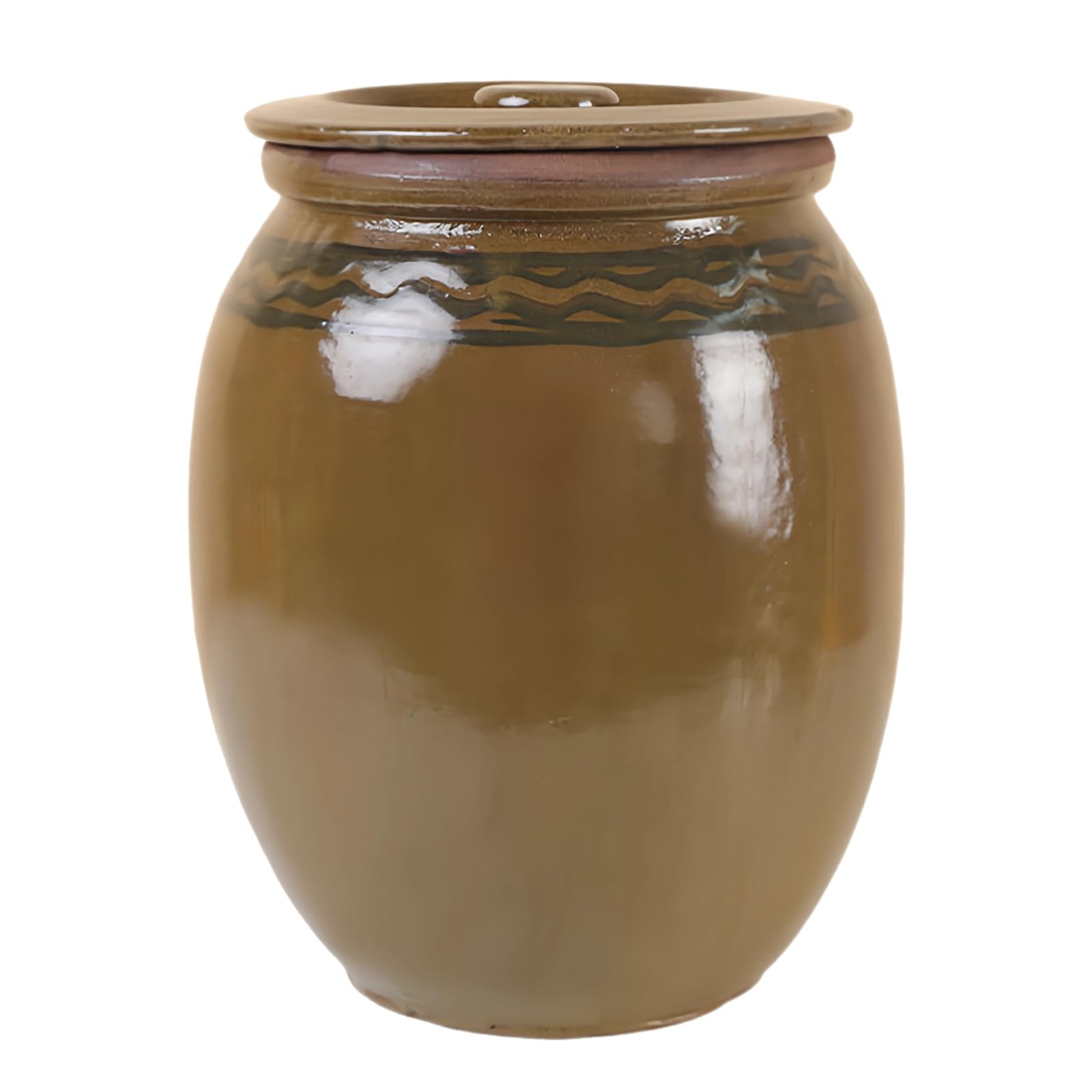 Vaso conservazione riso ceramica smaltata coperchio,vaso argilla vintage | Vaso terracotta totalmente smaltato senza piombo con coperchio pesante ermetico(27*38cm)