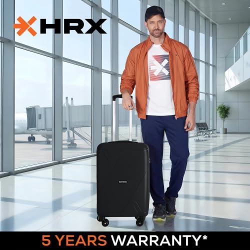 Image of HRX Icon Cabin Size Haileys Black Polypropylene Hard Shell Suitcase - Premium Travel Trolley Bag with 4 Spinner Wheels, Number Lock & Water Resistant Body