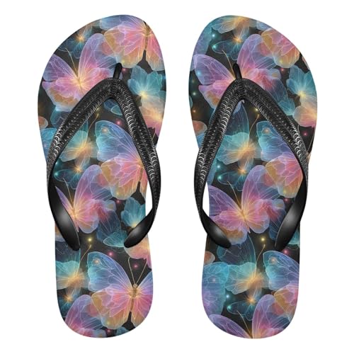 Flip Flop Sandals Shining Butterfly Print for Women Men Beach Outdoor XS