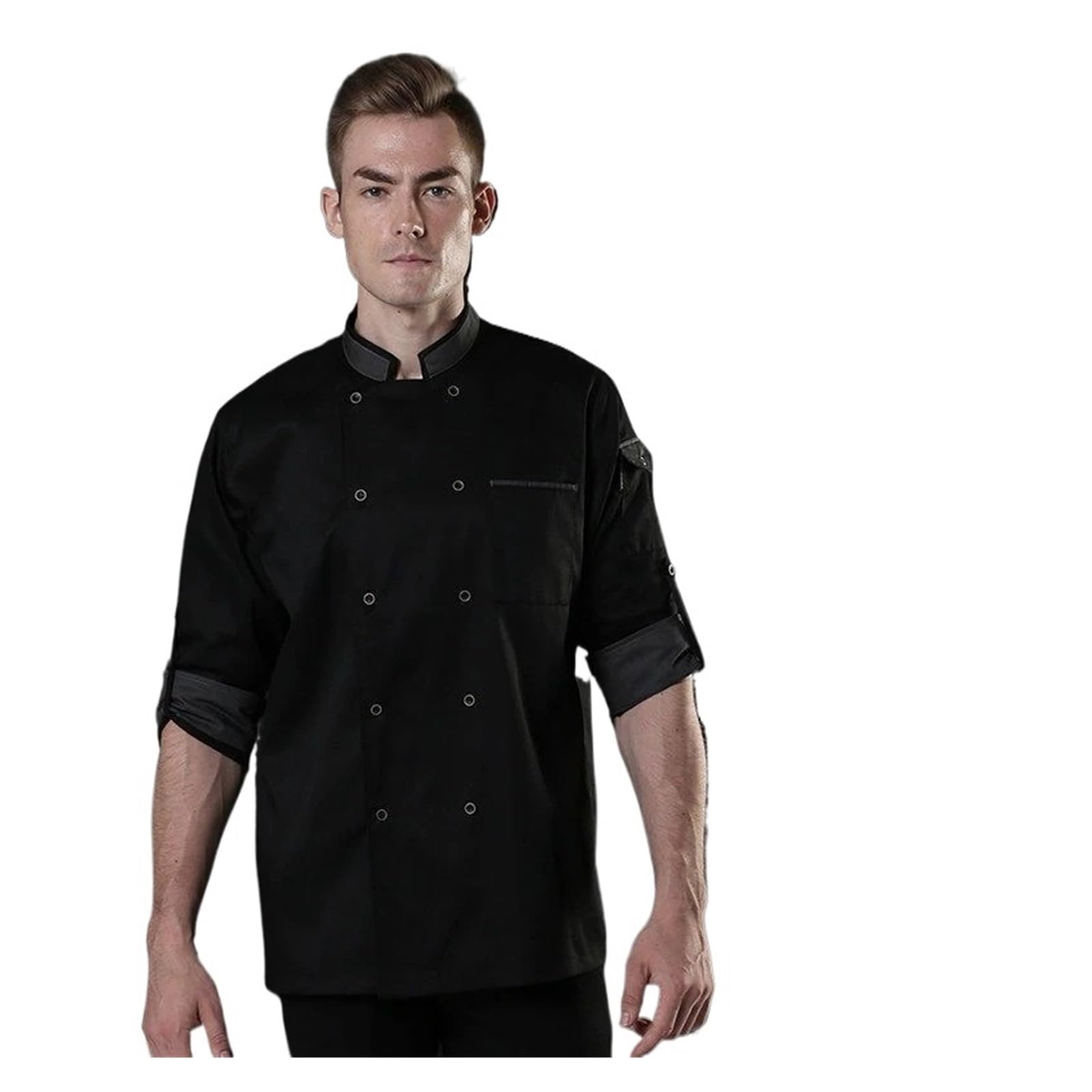 Giacca Cucina Uomo Giacca da cuoco da uomo bianca, ristorante, panetteria, servizio alimentare, manica corta, traspirante, doppiopetto, uniforme da cuoco Per Ristoranti Per Cucine Per Hotel(Black jack