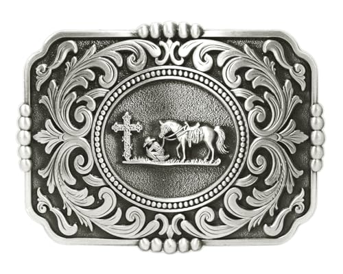 Image of Moranse Cross Cowboy Kneeling Prayer Horse Zinc Alloy Belt Buckles