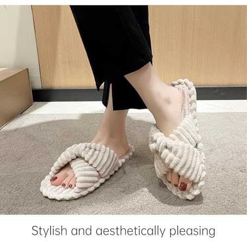 Fuzzy Cute Cross Flat Bottomed Fluffy Warm Slippers Comfy Autumn Winter Slippers, Cozy Plush Winter Indoor Outdoor3
