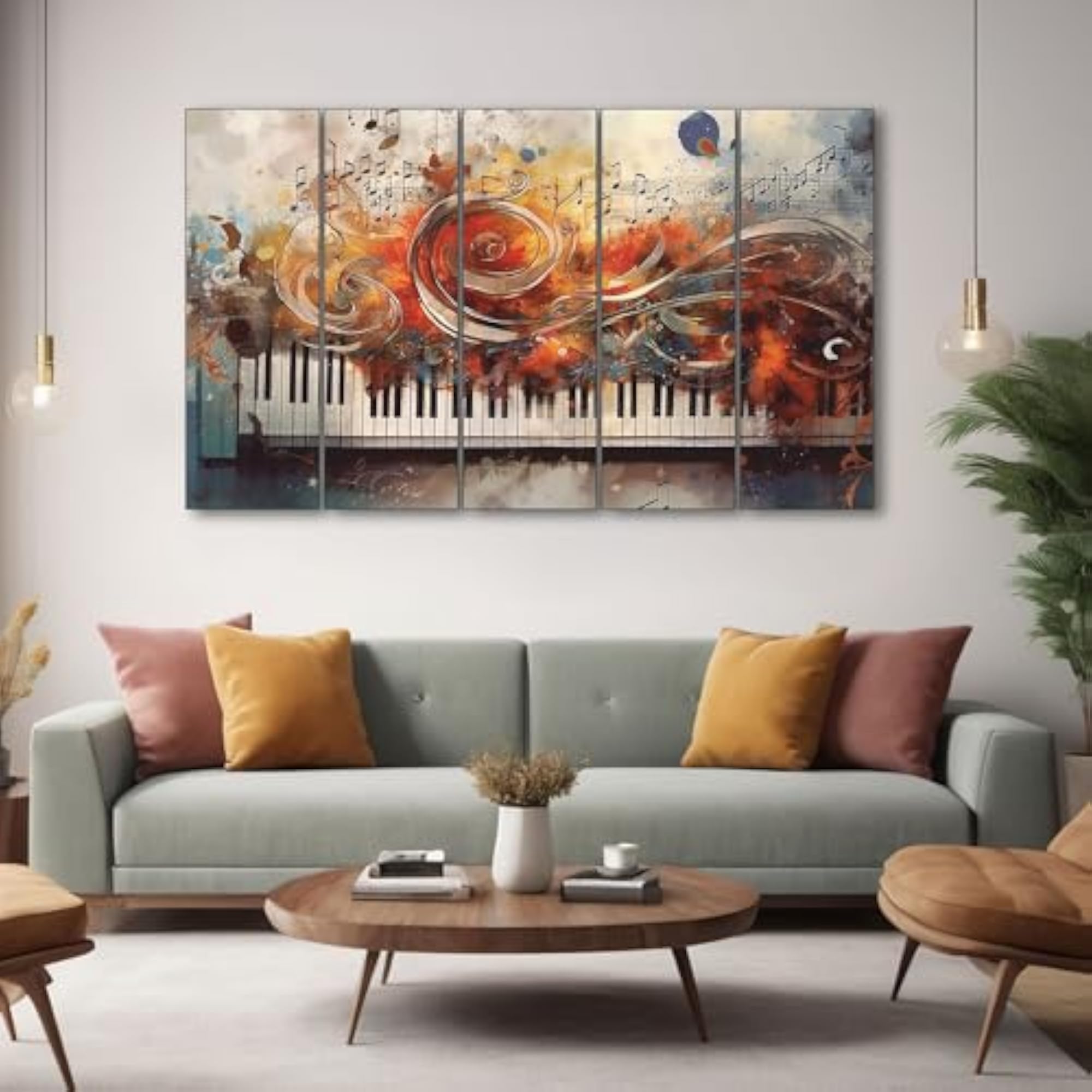 Big Size Piano Painting with Frame for Living Room