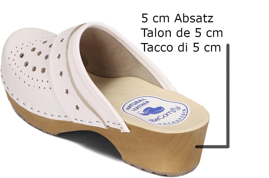 BeComfy Unisex Sabots en Cuir avec Semelle en Bois Hommes Femmes Chaussures de Jardin Talons 35-46 EU