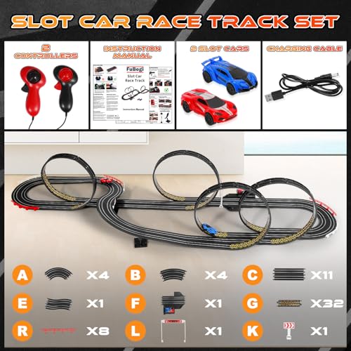 Slot Car Race Track Set for Kids Boys Ages 6 7 8-12, Battery or Electric Powered Race Car Track Plug in for Kids 6-7, Slot Car Dual Racing Game 2 High-Speed Race Car 1:64 Scale Gift Toy for Boy Girl