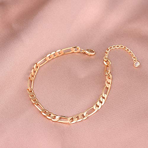 Dainty Layered Gold Chain Bracelet for Women 14K Gold Plated Handmade Adjustable Bracelet Satellite Beads Oval Mariner Figaro Link Chain Bracelets Minimalist Layering Stacking Jewelry Gift for Women4
