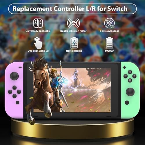 Image of CIMENNTU Switch Controller for Nintendo Switch Controller, Switch Controller Replacement Accessories with Double Vibration /Wake-Up /Motion Control /Screenshot（Purple&Green）