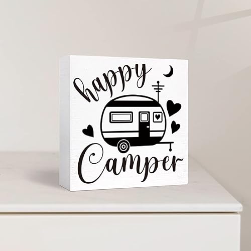 Miniatura 3 de Letrero de madera para campamento, divertido letrero rústico de madera con texto en inglés Happy Camper, decoración para el hogar, casa rodante,