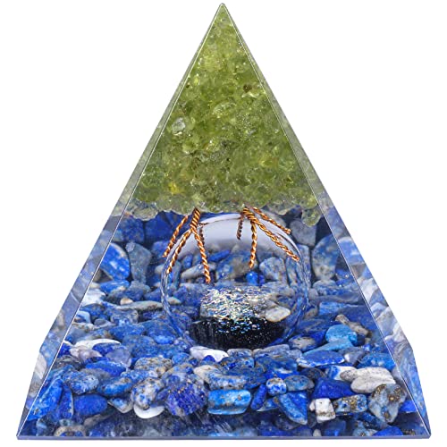 Nupuyai Peridot Tree of Life Lapis Lazuli Crystal Piramid with Glass Crystal Ball