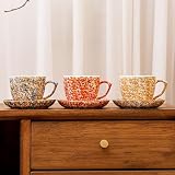 Racocou Zestaw filiżanek i spodków do latte art na popołudniową herbatę, kubek, nadaje się do różnych napojów, prezent,Bronze