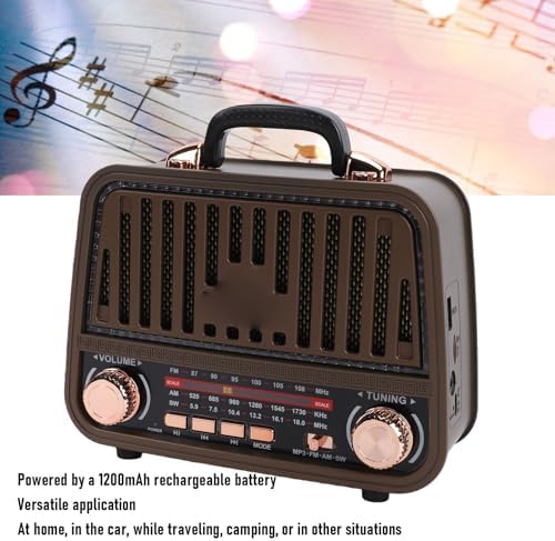 VELATEMOR Retro Bluetooth Radio, Wireless Speaker with Telescopic Antenna for FM AM SW Receptions, Portable Vintage Bluetooth Speaker Rechargeable - 4