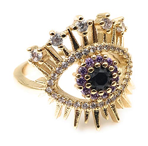 18K Gold Plated Evil Eye Ring Adjustable Size Protection Jewelry