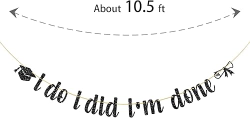 Miniatura 2 de Dalaber Letrero con purpurina negra con texto en inglés "I Do I Did I'm Done It, guirnalda de banderines para decoración de fiesta de graduación