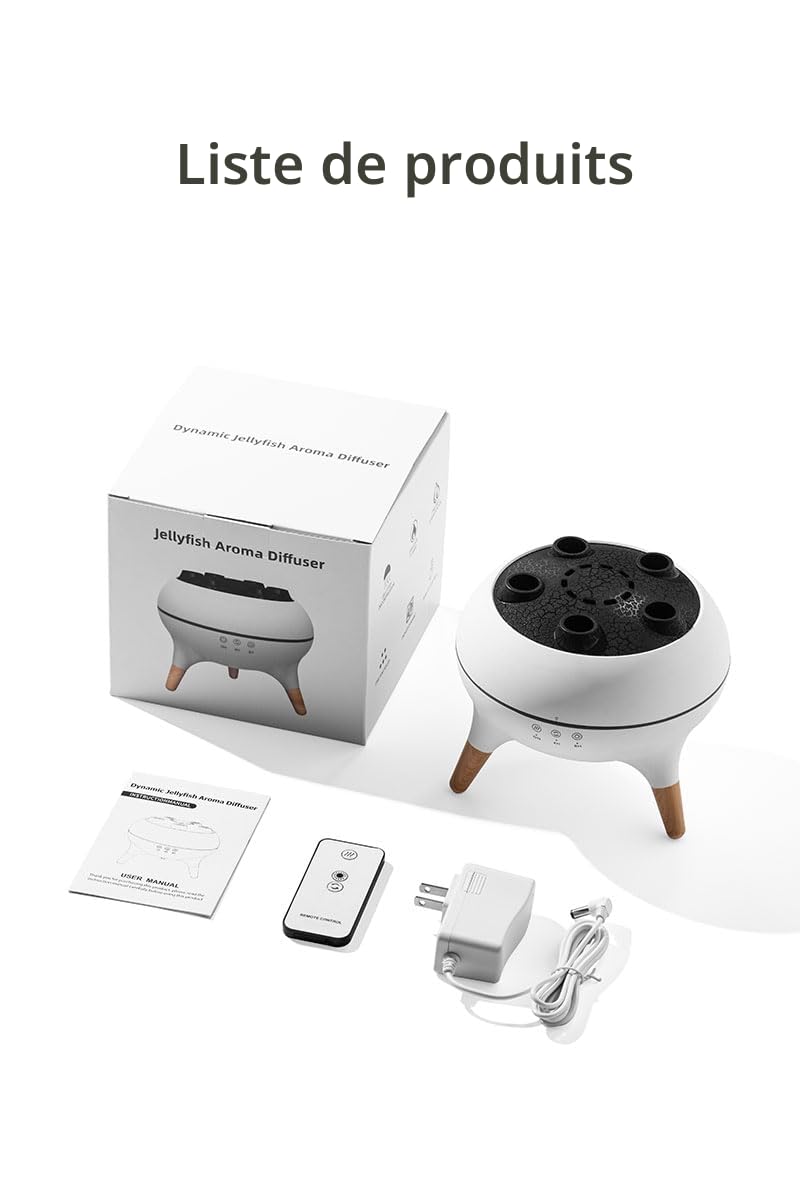 Diffuseur d'arômes de méduses dynamiques équipé d'un éclairage d'ambiance à dégradé de 7 couleurs, télécommande, capteur sonore dynamique et plusieurs humidificateurs à brume, capacité de 250 ml, pour