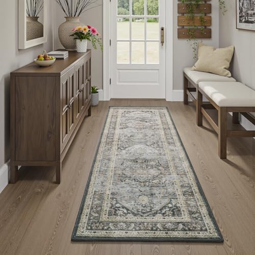 2x6 ft Runner Rug for Hallways Non Slip Washable Kitchen Runner Bedroom Bedside Runners Long Runners for Entryway Laundry Room Bathroom Neutral Grey Vintage Grey 2' x 6' (Runner)