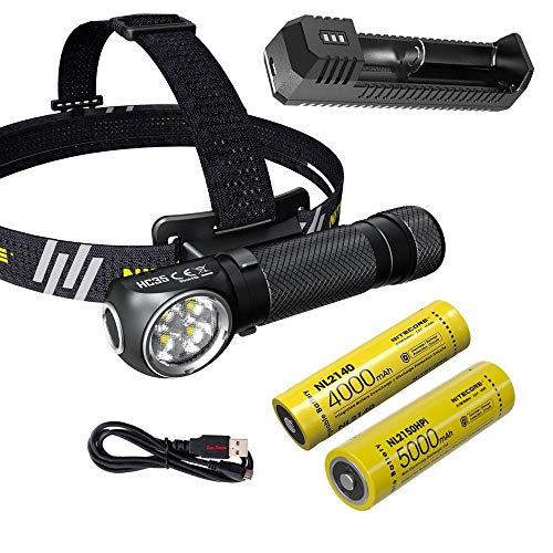 Nitecore Combo HC35 Rechargeable LED Headlamp -2700Lm w/NL2150HPR & NL2140 Batteries +Eco-Sensa USB Charging Cord & UI1 USB Charger