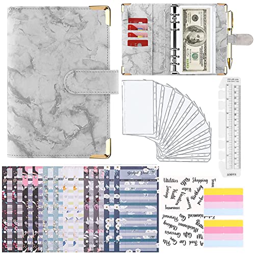 Classeur Budget Planner Francais A6, Deuvuo budget enveloppe français avec 12 Pochettes Depenses Transparentes à Fermeture Éclair, La Budgétisation De L'argent Enveloppes Économiser, 29 catégories Cover