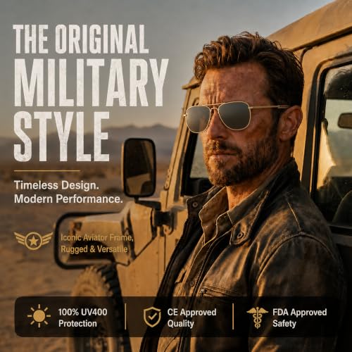 Image of CAMPCO HUMVEE Polarized Aviator Sunglasses for Men & Women - Gold Frame, Gray Lens, UV400 - Great for Driving, Fishing, Gifts