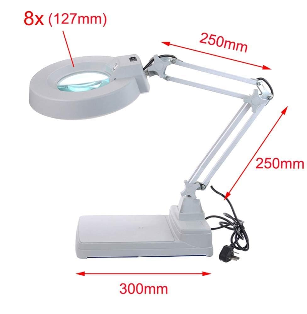 Lente d'Ingrandimento, Lente d'Ingrandimento a LED 3X/5X/8X/10X, Lente d'Ingrandimento a Mani libere con Supporto per Lampada a LED, Altezza Regolabile, Tavolo da scrivania con len