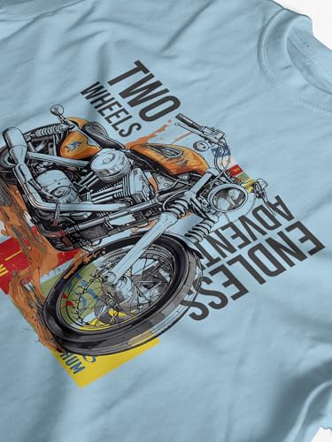 Image of XENOVAURBAN Men's Regular Fit Biker Printed Round Neck Cotton T-Shirt | Graphic Printed Casual Wear Unisex Fit XS to 3XL Tshirt RN-Bike