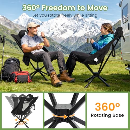 Silla de Camping Raynesys HiChair con Rotación 360°, Compacta y Plegable, Soporte Máximo 330 Libras, Color Negro miniatura 5