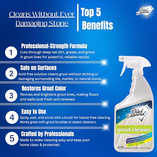 Black Diamond Ultimate Grout Cleaner: Best Cleaner for Tile,Ceramic,Porcelain, Marble Acid-Free Safe Deep Cleaner & Stain Remover for Even The Dirtiest Grout (1-Quart)